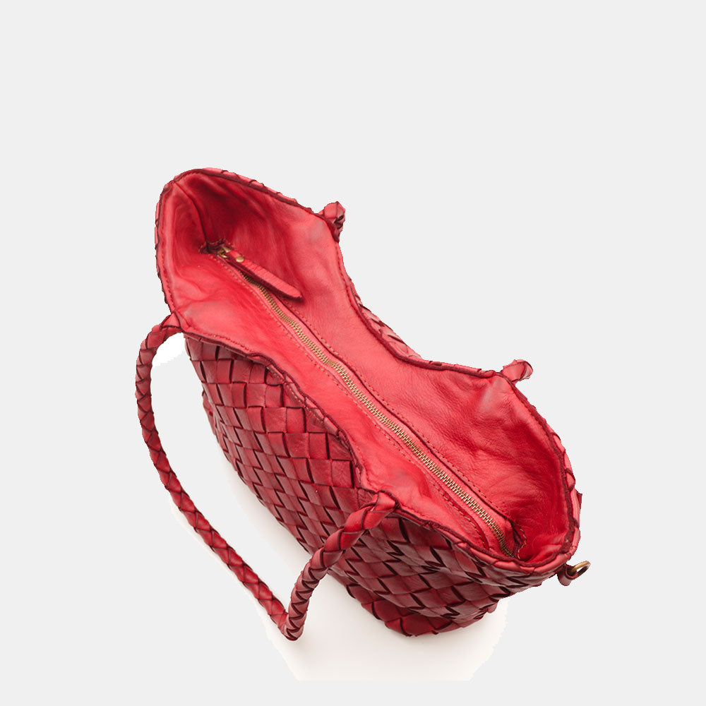 Borsa a Spalla VIAVERDI in Pelle Intrecciata Rossa Made in Italy linea Tuscany