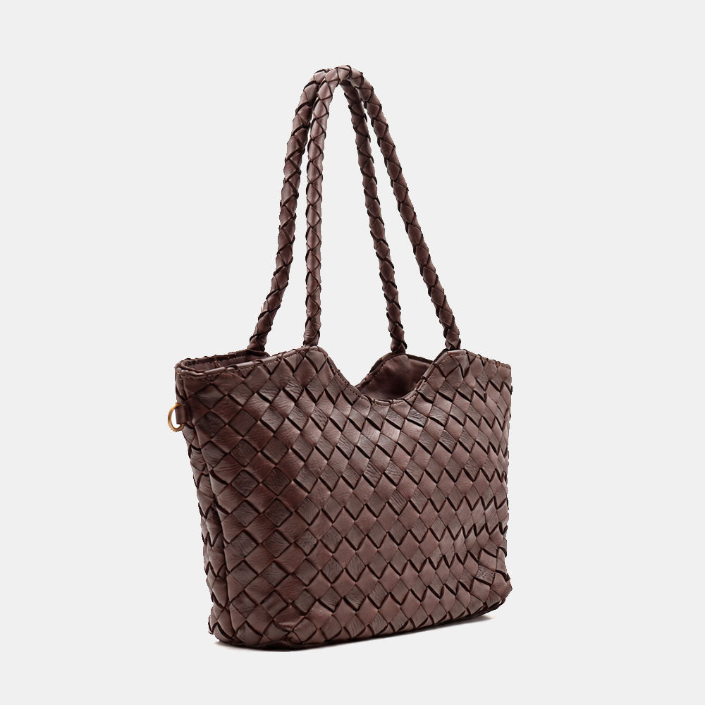 Borsa a Spalla VIAVERDI in Pelle Intrecciata Marrone Scuro Made in Italy linea Tuscany
