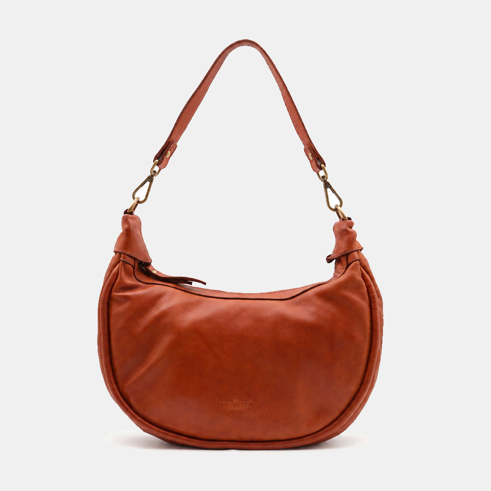 Borsa a Spalla VIAVERDI in Pelle color Cuoio Made in Italy linea Tuscany