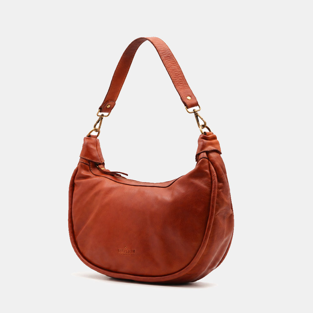 Borsa a Spalla VIAVERDI in Pelle color Cuoio Made in Italy linea Tuscany
