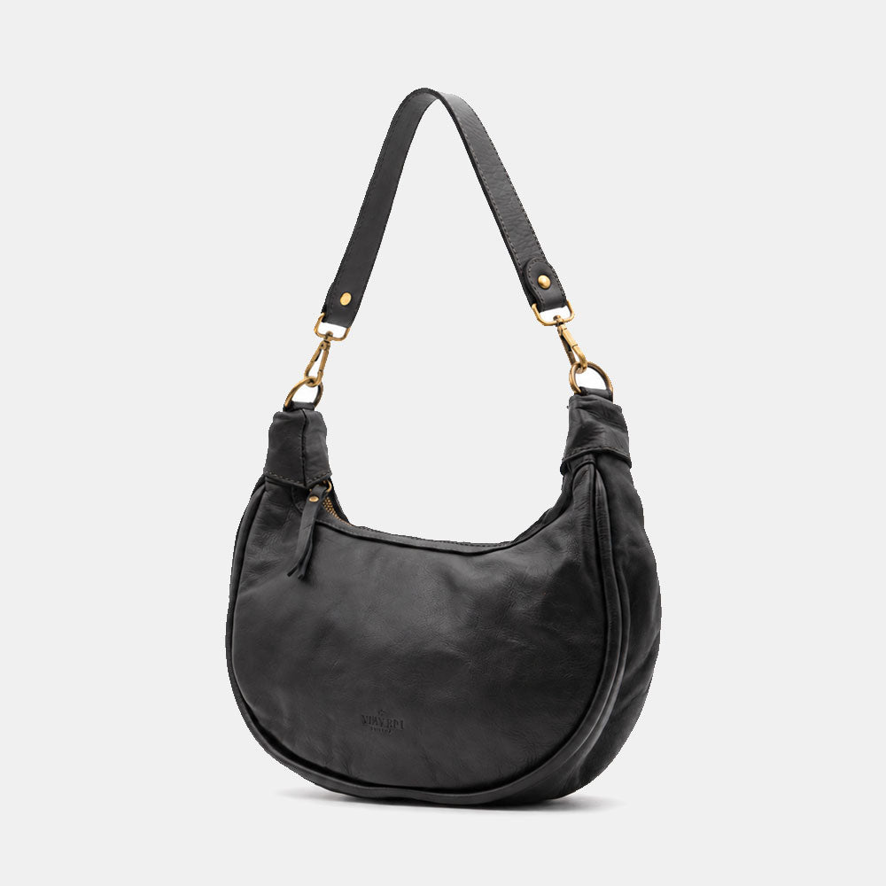 Borsa a Spalla VIAVERDI in Pelle Nera Made in Italy linea Tuscany