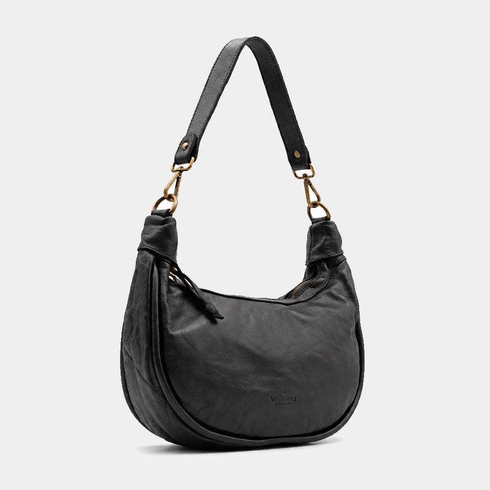 Borsa a Spalla VIAVERDI in Pelle Nera Made in Italy linea Tuscany
