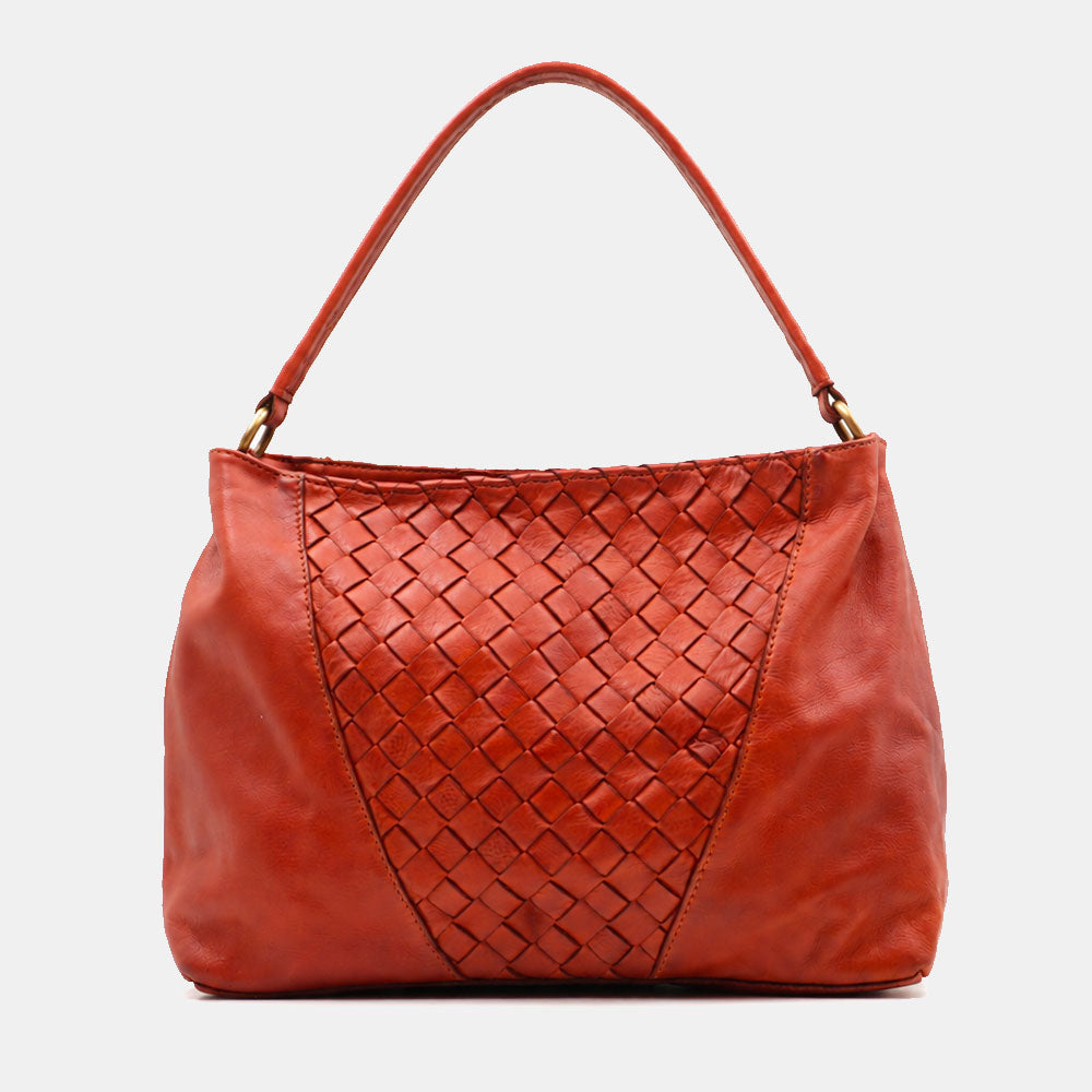 Borsa a Spalla VIAVERDI in Pelle color Cuoio con Intreccio Made in Italy linea Tuscany