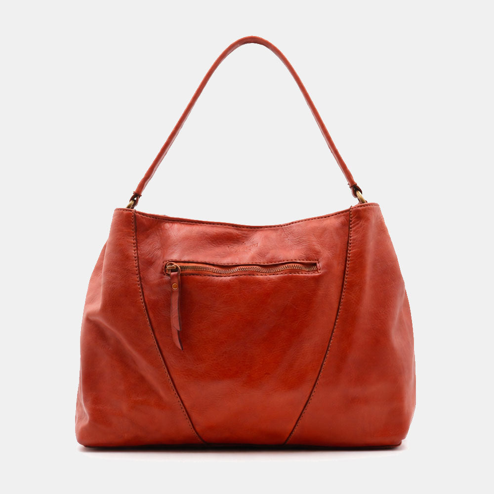 Borsa a Spalla VIAVERDI in Pelle color Cuoio con Intreccio Made in Italy linea Tuscany