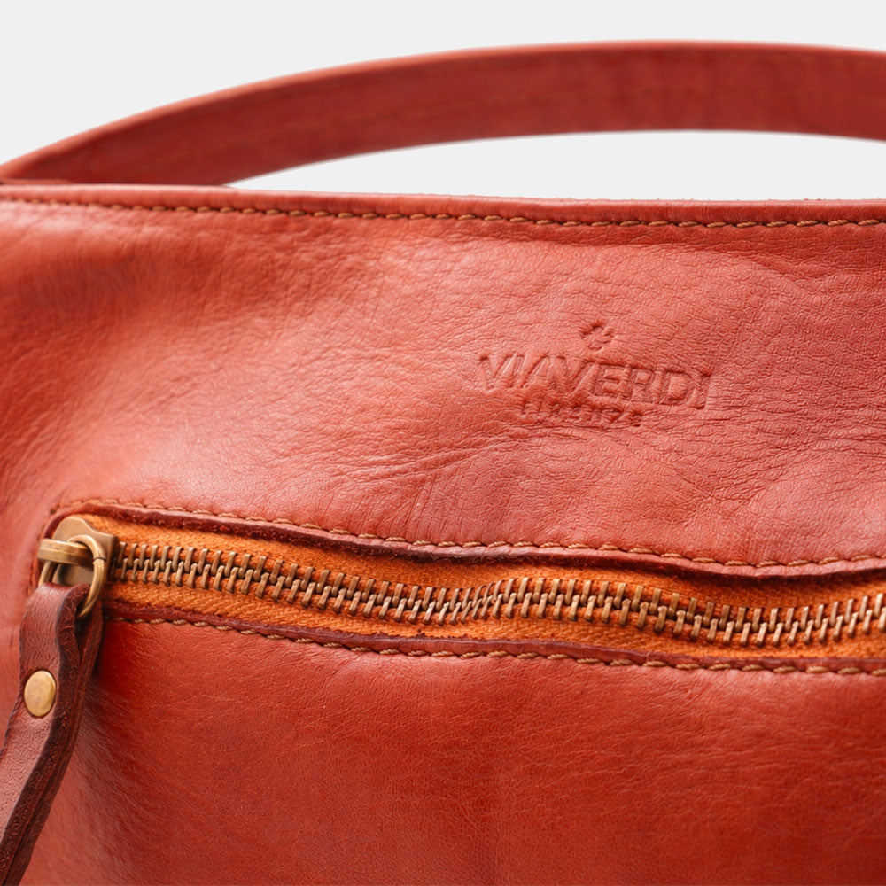 Borsa a Spalla VIAVERDI in Pelle color Cuoio con Intreccio Made in Italy linea Tuscany