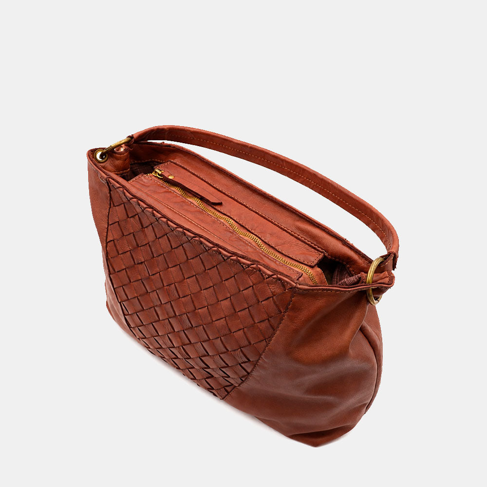 Borsa a Spalla VIAVERDI in Pelle Marrone con Intreccio Made in Italy linea Tuscany