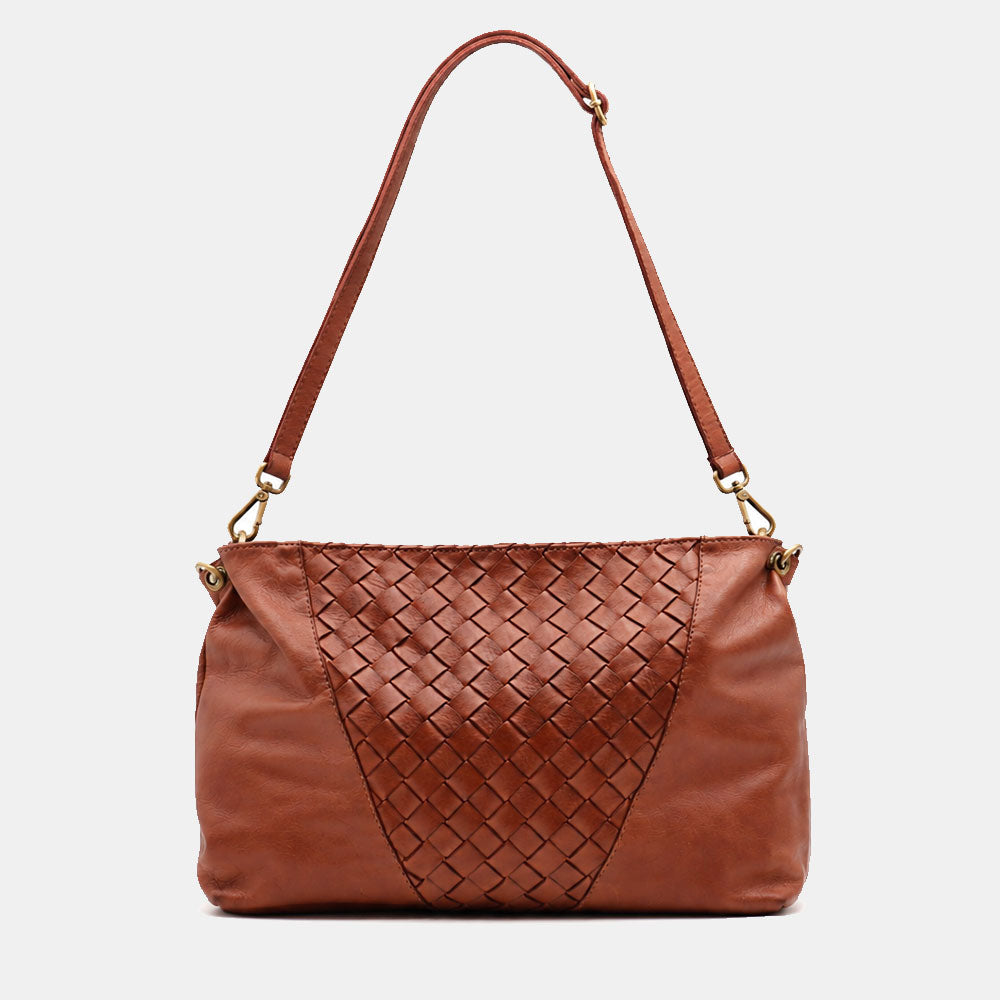 Borsa a Spalla VIAVERDI in Pelle Marrone con Intreccio Made in Italy linea Tuscany
