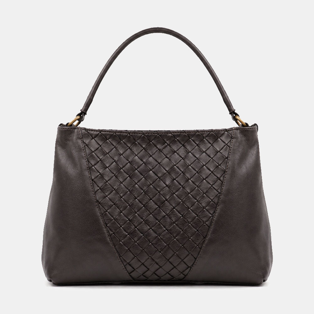 Borsa a Spalla VIAVERDI in Pelle Nera con Intreccio Made in Italy linea Tuscany