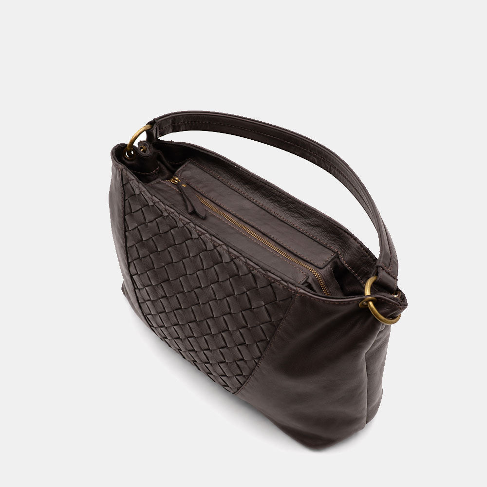 Borsa a Spalla VIAVERDI in Pelle Nera con Intreccio Made in Italy linea Tuscany