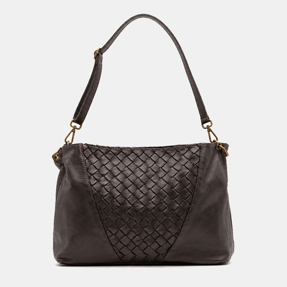 Borsa a Spalla VIAVERDI in Pelle Nera con Intreccio Made in Italy linea Tuscany