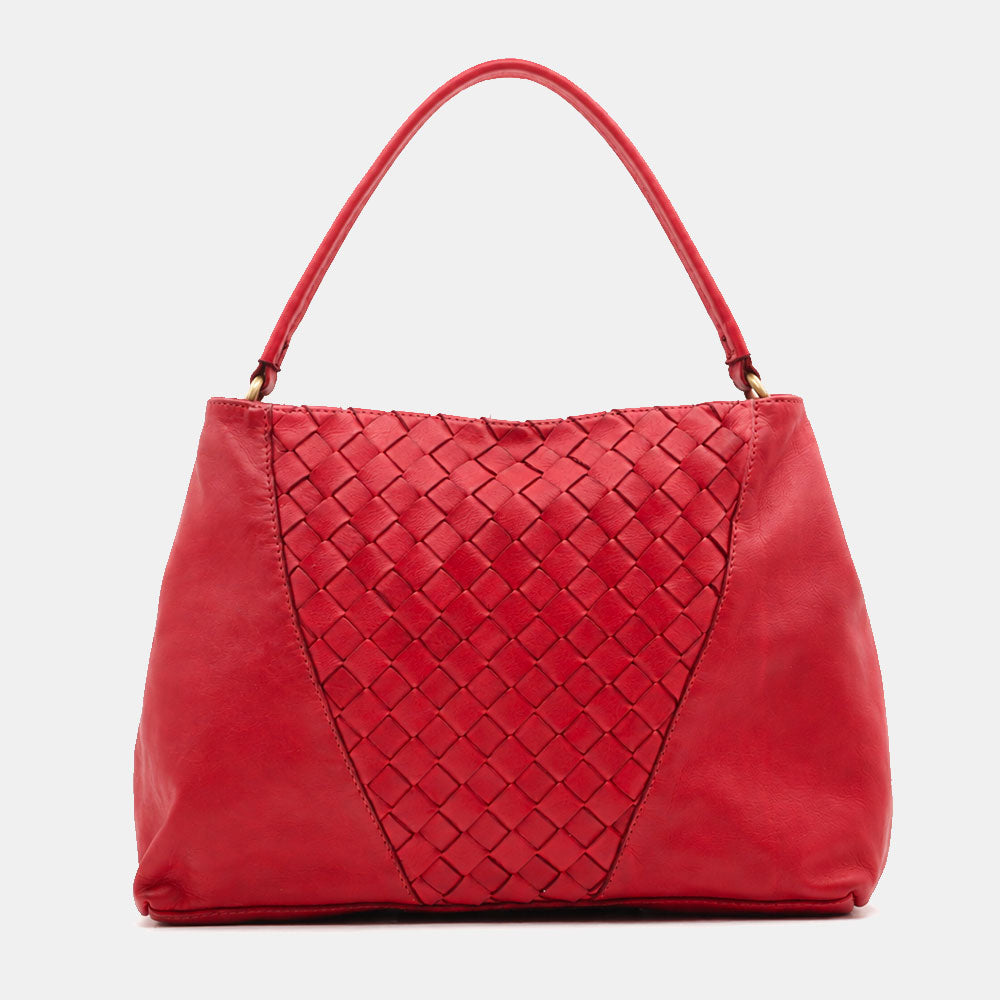 Borsa a Spalla VIAVERDI in Pelle Rossa con Intreccio Made in Italy linea Tuscany