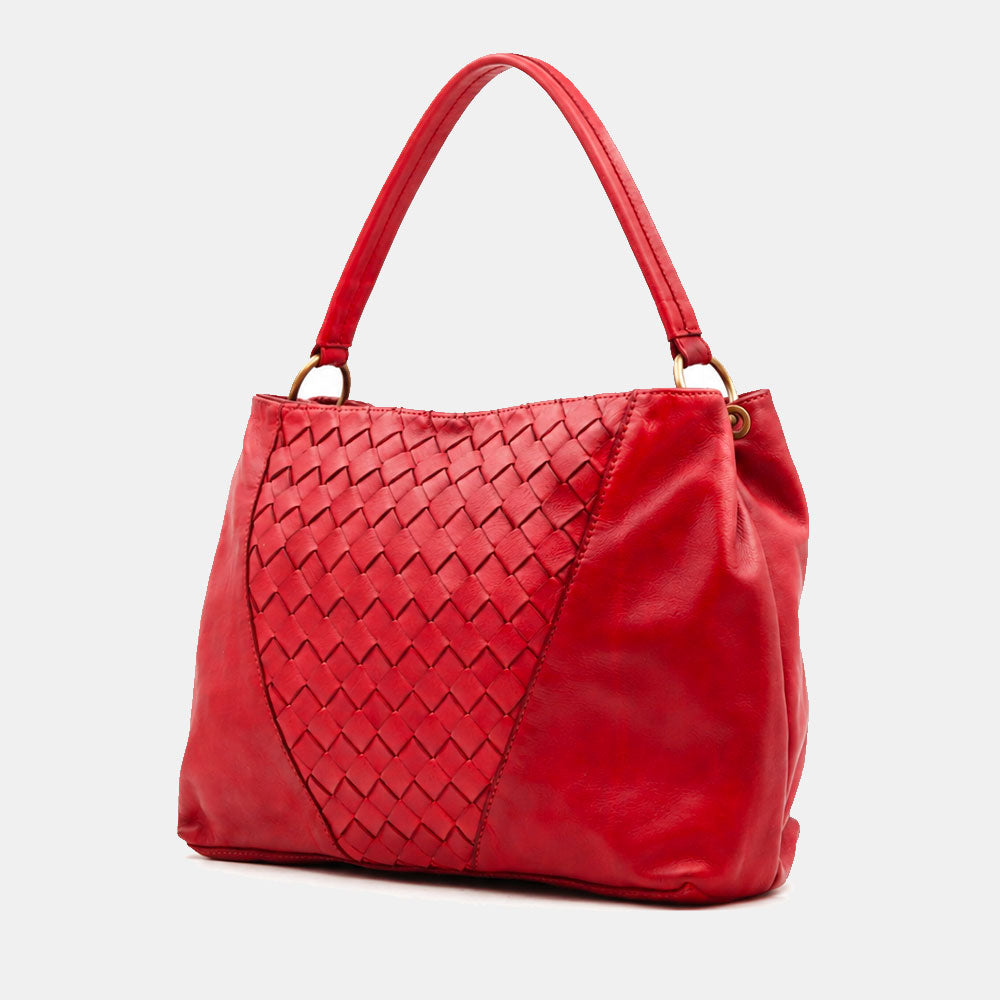 Borsa a Spalla VIAVERDI in Pelle Rossa con Intreccio Made in Italy linea Tuscany