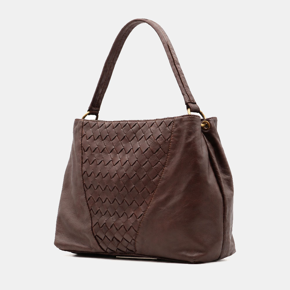 Borsa a Spalla VIAVERDI in Pelle Marrone Scuro con Intreccio Made in Italy linea Tuscany