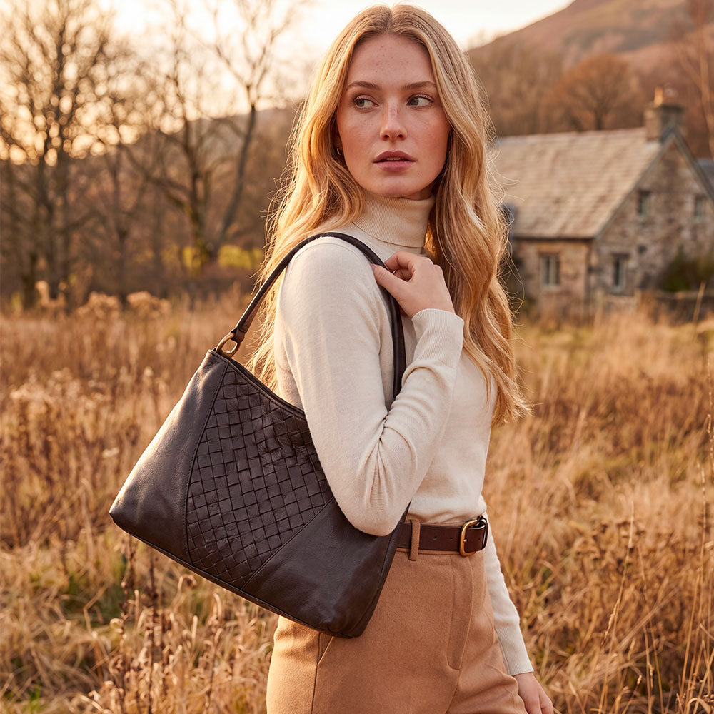 Borsa a Spalla VIAVERDI in Pelle Rossa con Intreccio Made in Italy linea Tuscany