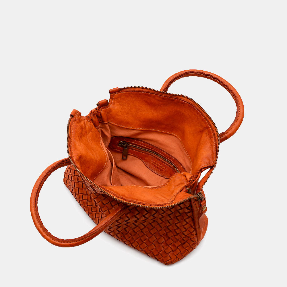 ViaVerdi Handbag with Woven Detail in Tan Leather, Made in Italy – Tuscany Line