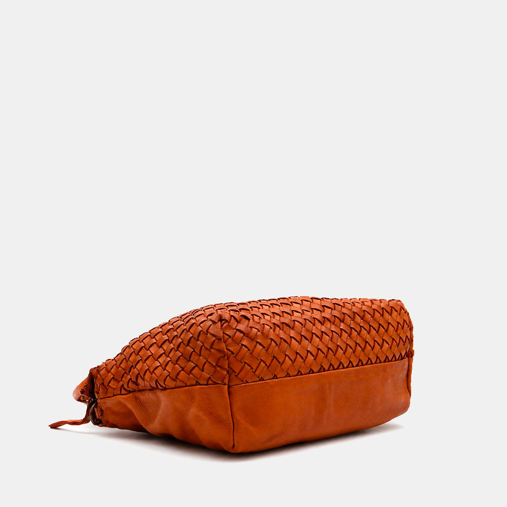 ViaVerdi Handbag with Woven Detail in Tan Leather, Made in Italy – Tuscany Line