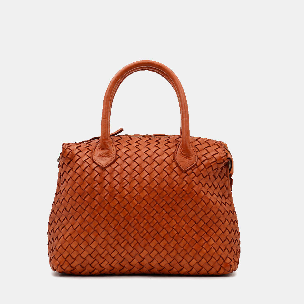 ViaVerdi Handbag with Woven Detail in Tan Leather, Made in Italy – Tuscany Line