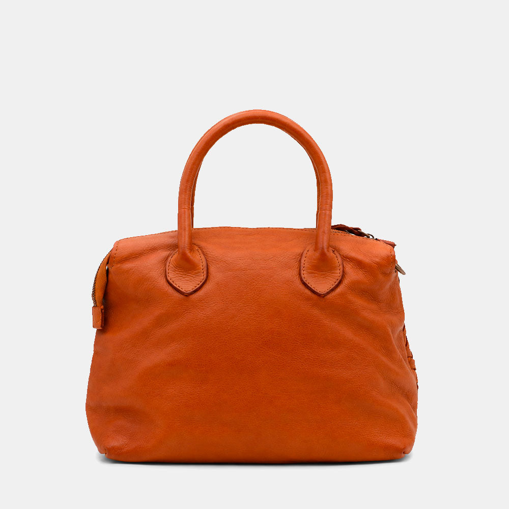 ViaVerdi Handbag with Woven Detail in Tan Leather, Made in Italy – Tuscany Line