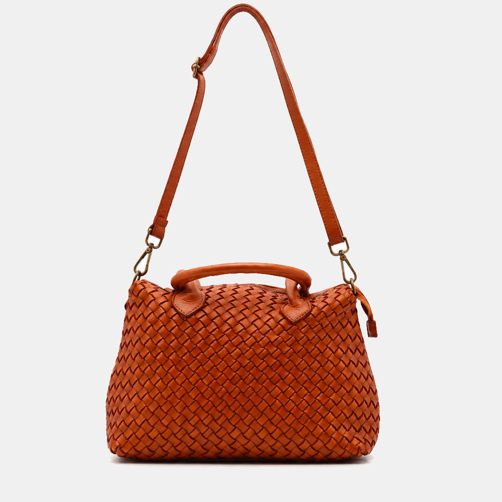 ViaVerdi Handbag with Woven Detail in Tan Leather, Made in Italy – Tuscany Line