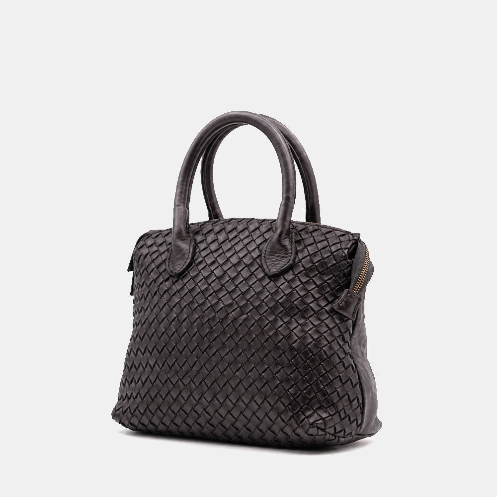 Borsa a Mano VIAVERDI in Pelle Nera con Intreccio Made in Italy linea Tuscany