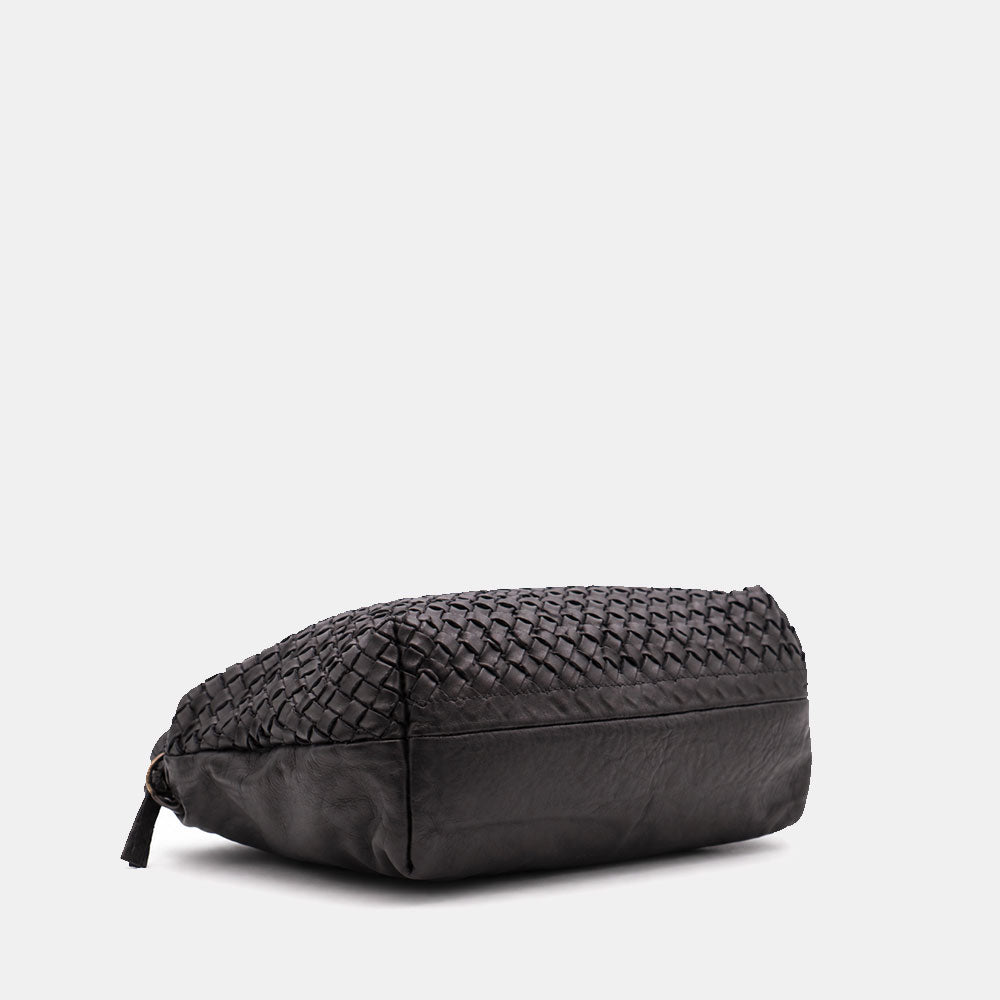 Borsa a Mano VIAVERDI in Pelle Nera con Intreccio Made in Italy linea Tuscany