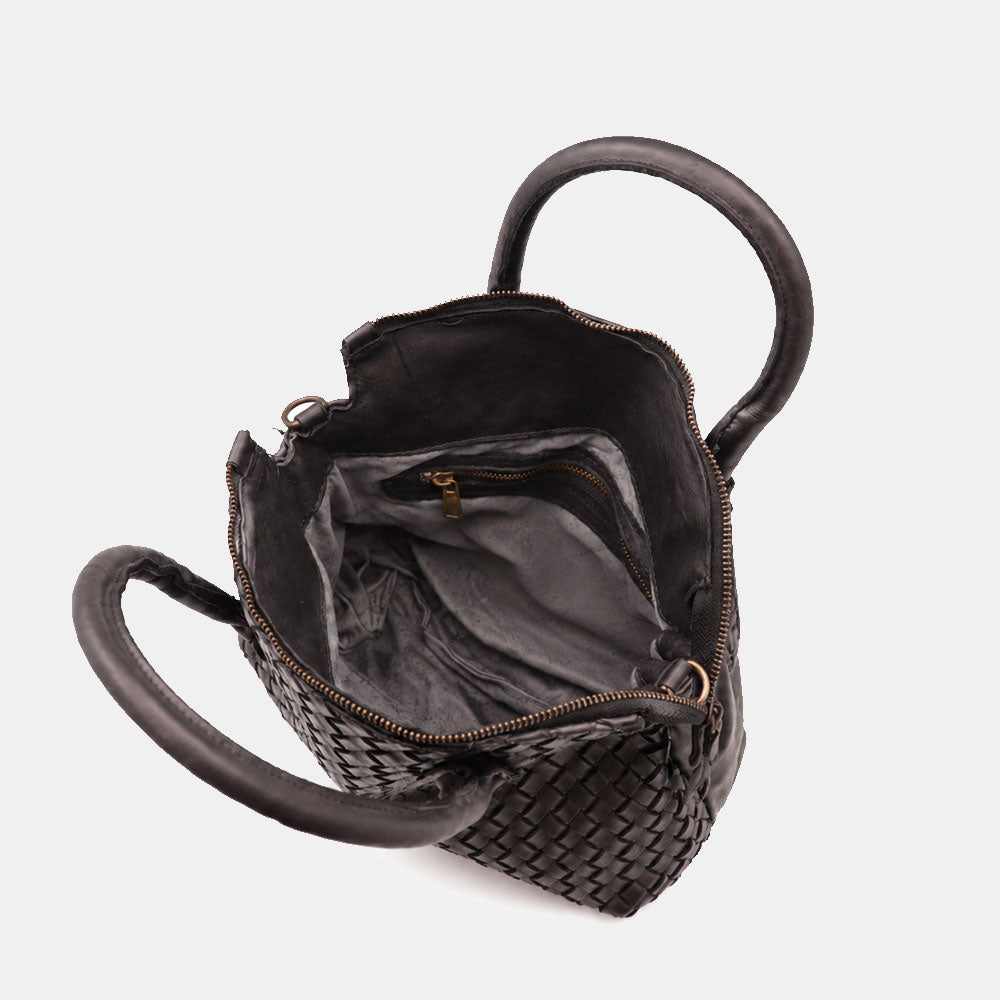 Borsa a Mano VIAVERDI in Pelle Nera con Intreccio Made in Italy linea Tuscany