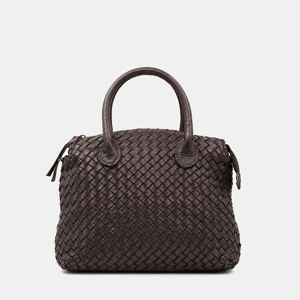 Borsa a Mano VIAVERDI in Pelle Nera con Intreccio Made in Italy linea Tuscany
