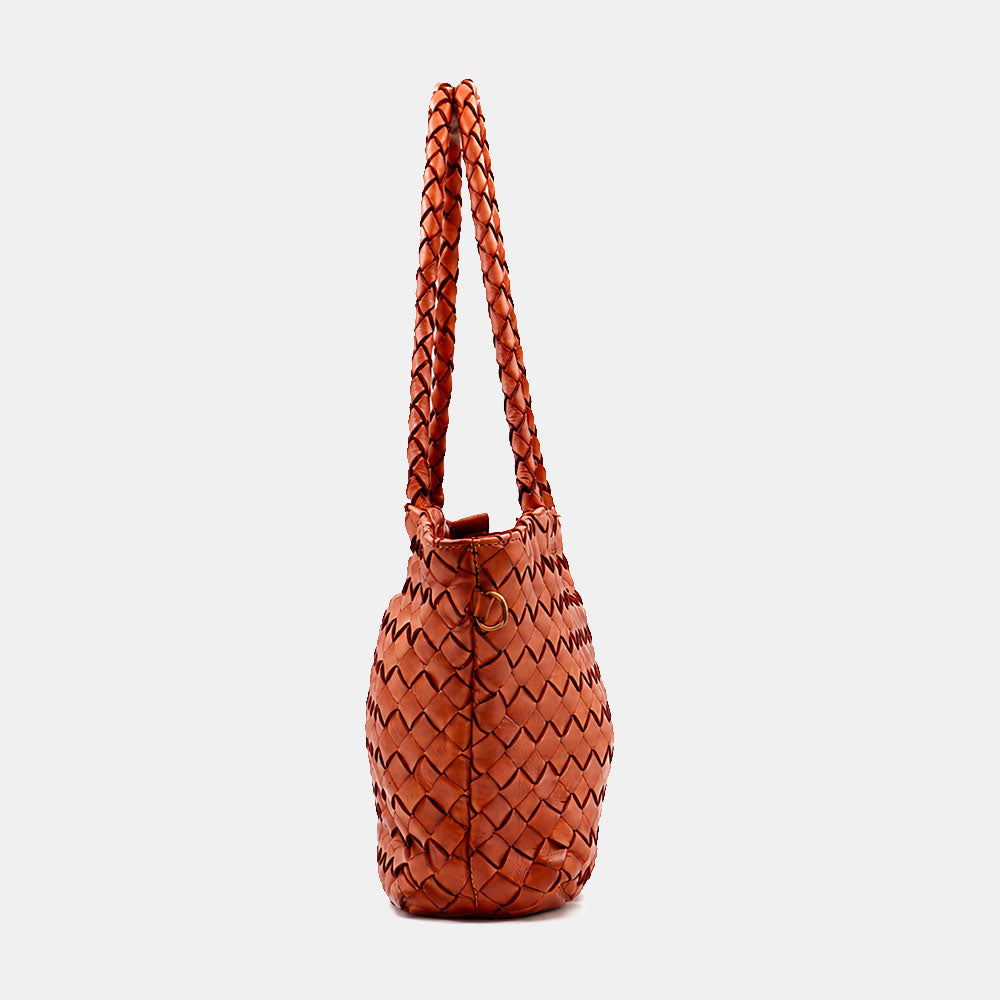 Borsa a Spalla VIAVERDI in Pelle Intrecciata Marrone Made in Italy linea Tuscany