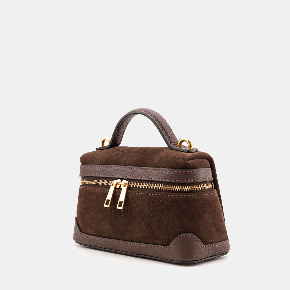 Borsa Mini Bag VIAVERDI in Camoscio Testa di Moro Made in Italy linea Montalcino