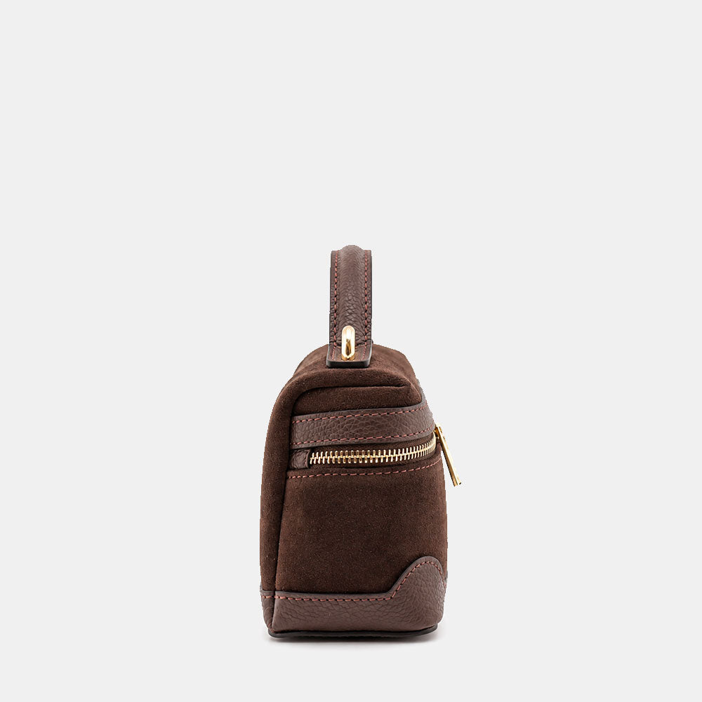 Borsa Mini Bag VIAVERDI in Camoscio Testa di Moro Made in Italy linea Montalcino