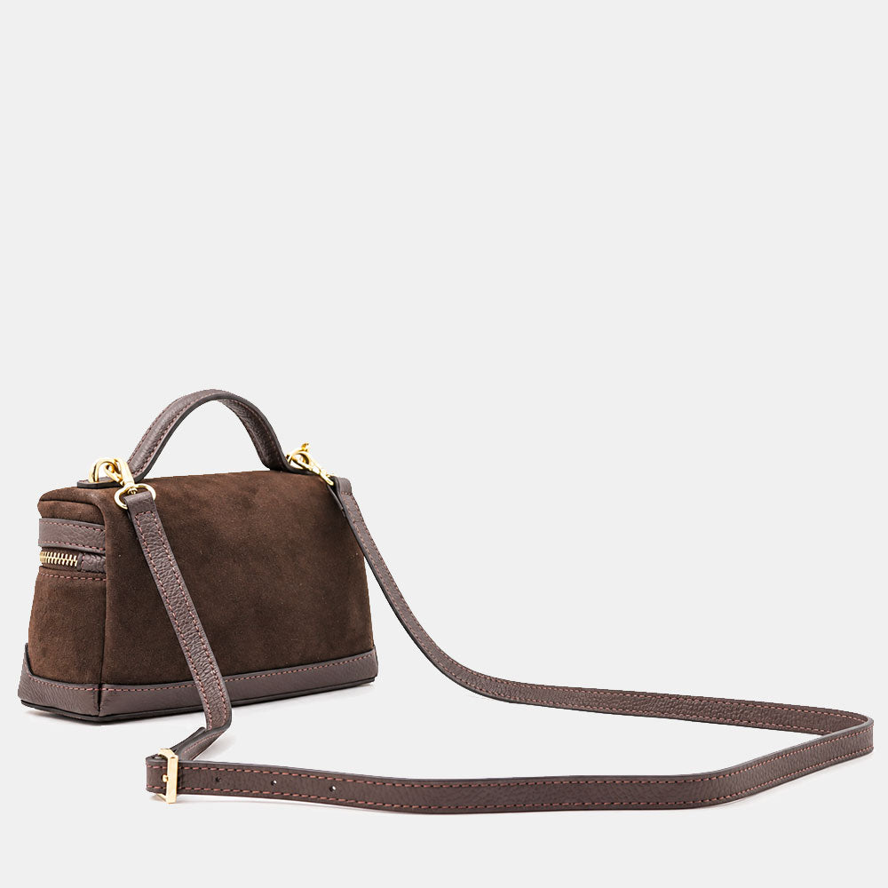 Borsa Mini Bag VIAVERDI in Camoscio Testa di Moro Made in Italy linea Montalcino