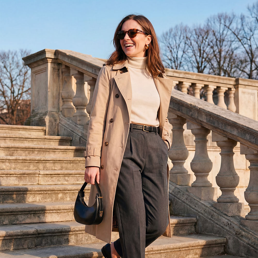 VIAVERDI Kleine Handtasche aus hellbraunem Leder, hergestellt in Italien, Florence-Linie