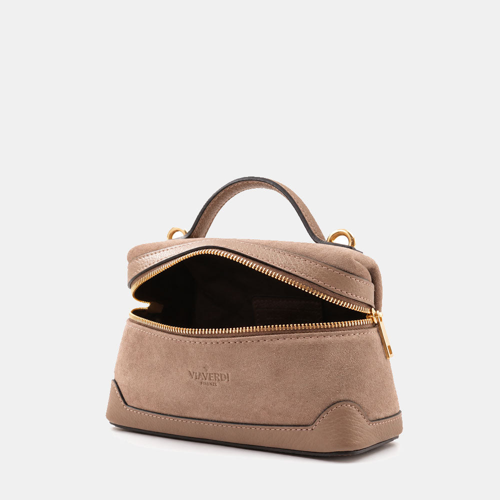 Borsa Mini Bag VIAVERDI in Camoscio Taupe Made in Italy linea Montalcino