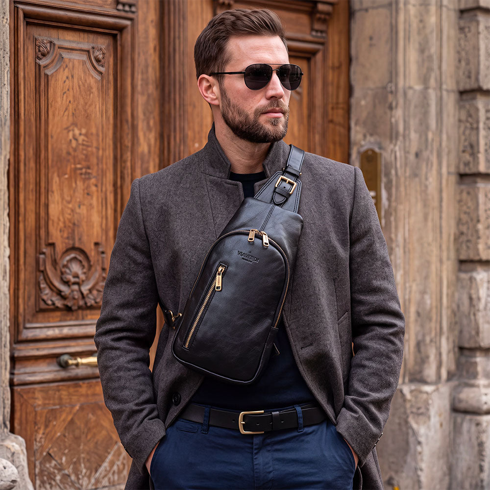 Mochila de un hombro de piel marrón oscuro ViaVerdi, Made in Italy – línea Firenze