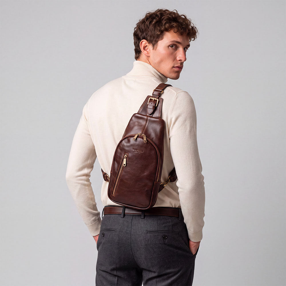 Crossbody Bag in Dark Brown Leather Made in Italy – Line Firenze
