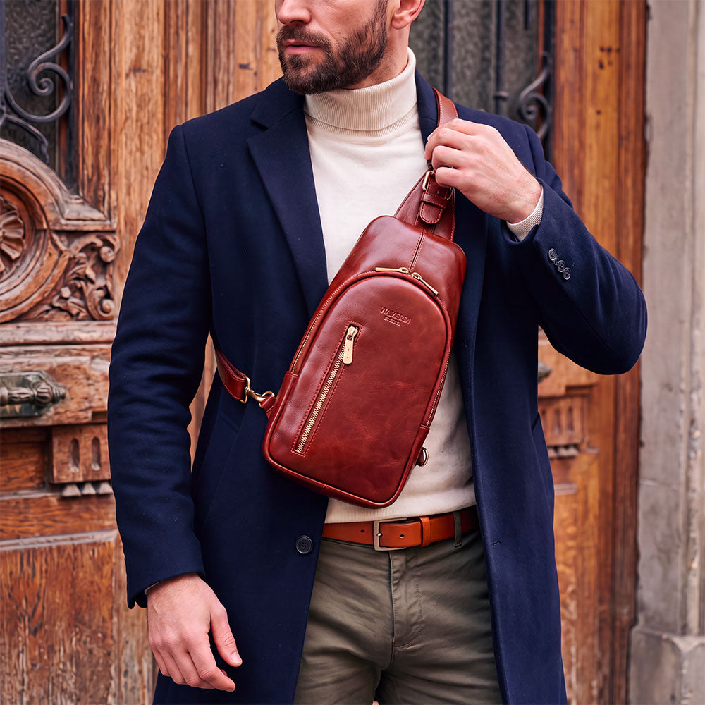 Mochila de un hombro de piel marrón ViaVerdi, Made in Italy – línea Firenze