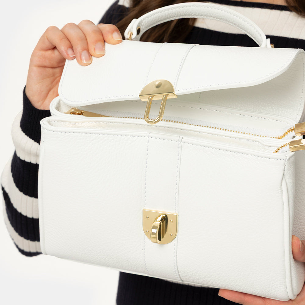 Borsa a Mano VIAVERDI in Pelle Bianca Made in Italy linea Montalcino