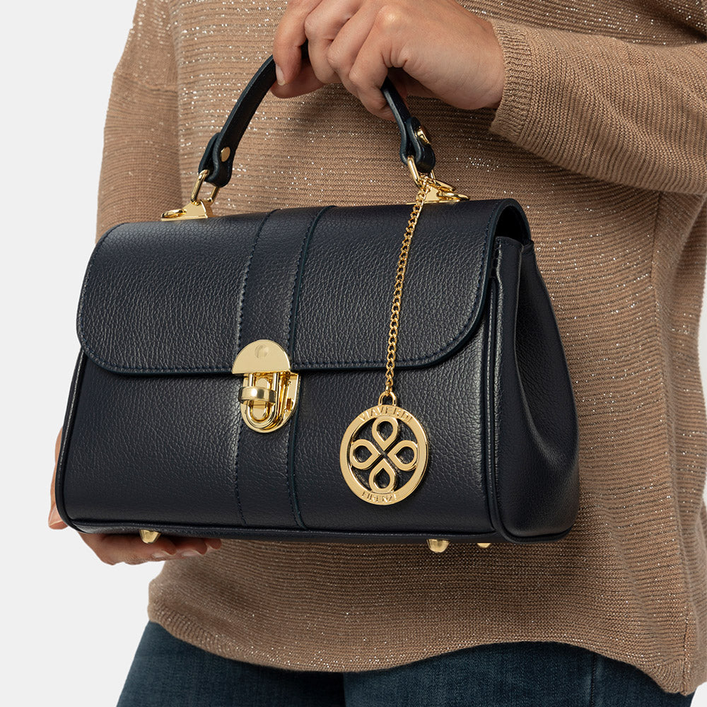 Borsa a Mano VIAVERDI in Pelle Nera Made in Italy linea Montalcino