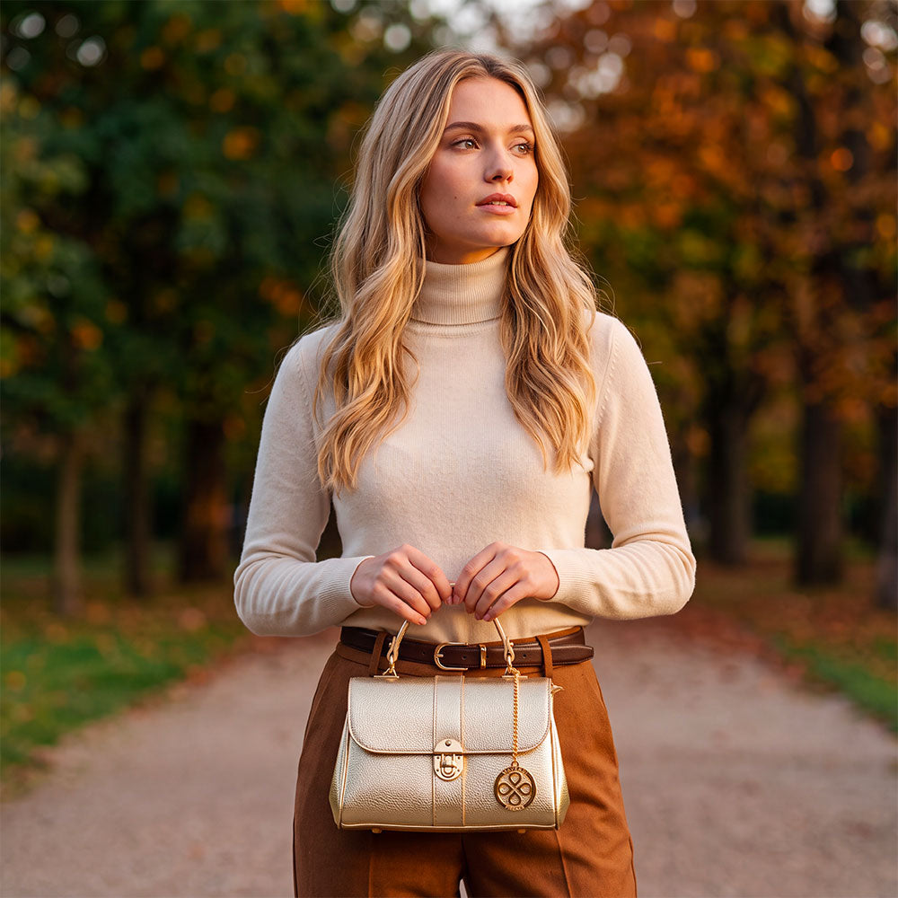 Borsa a Mano VIAVERDI in Pelle Oro Made in Italy linea Montalcino