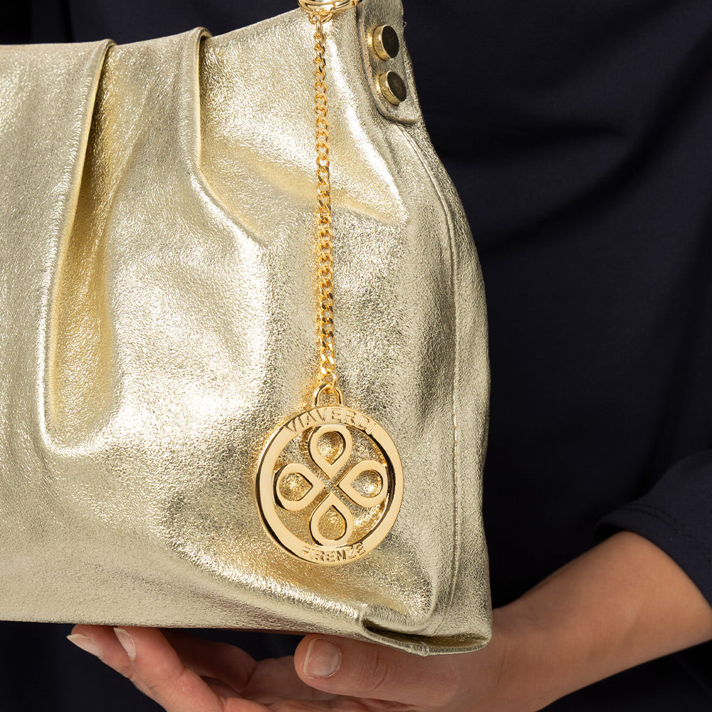 Borsa Hobo a Spalla con Catena VIAVERDI in Pelle Oro Made in Italy linea Monteriggioni