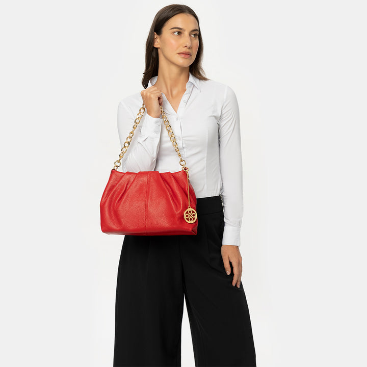 Borsa Hobo a Spalla con Catena VIAVERDI in Pelle Fucsia Made in Italy linea Monteriggioni