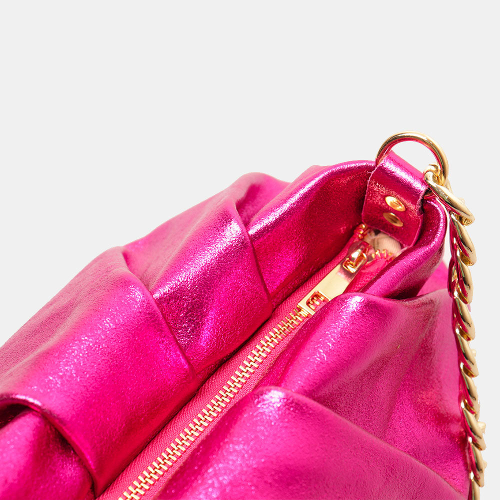 Borsa Hobo a Spalla con Catena VIAVERDI in Pelle Fucsia Metallizzato Made in Italy linea Monteriggioni