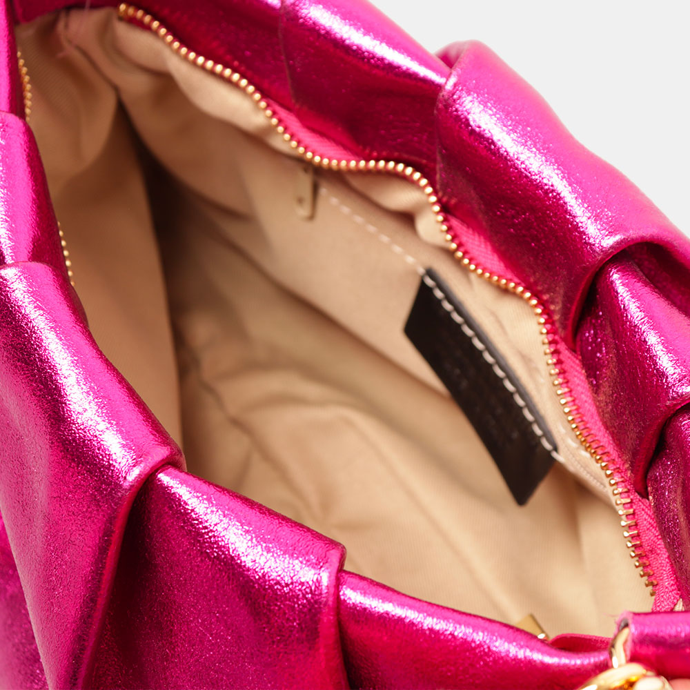 Borsa Hobo a Spalla con Catena VIAVERDI in Pelle Fucsia Metallizzato Made in Italy linea Monteriggioni