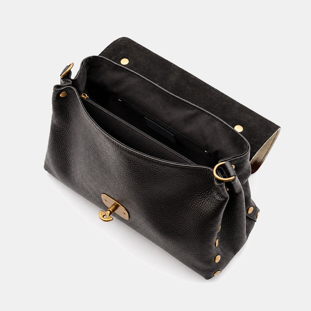 Borsa Donna a Mano VIAVERDI Cavallino e Pelle Nera Made in Italy linea Cortona
