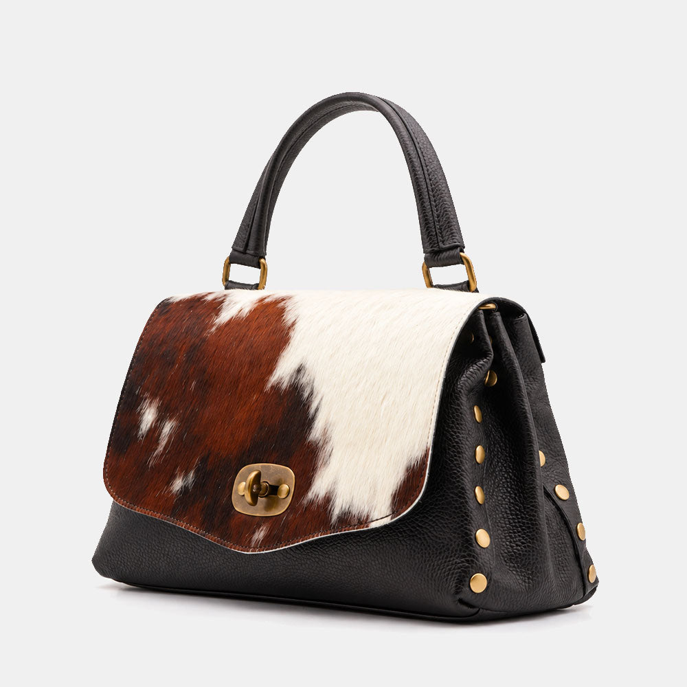 Borsa Donna a Mano VIAVERDI Cavallino e Pelle Nera Made in Italy linea Cortona