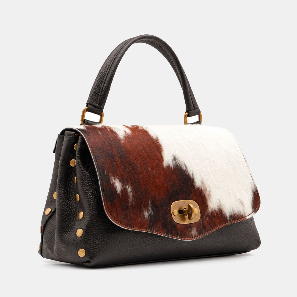 Borsa Donna a Mano VIAVERDI Cavallino e Pelle Nera Made in Italy linea Cortona