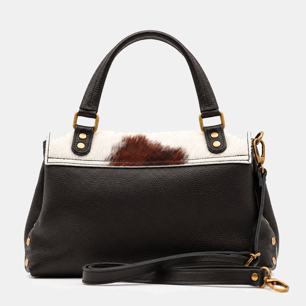 Borsa Donna a Mano VIAVERDI Cavallino e Pelle Nera Made in Italy linea Cortona