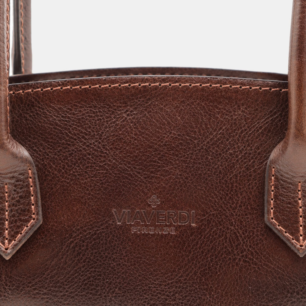 Borsa Donna a Spalla VIAVERDI in Pelle Marrone Testa di Moro Made in Italy linea Firenze