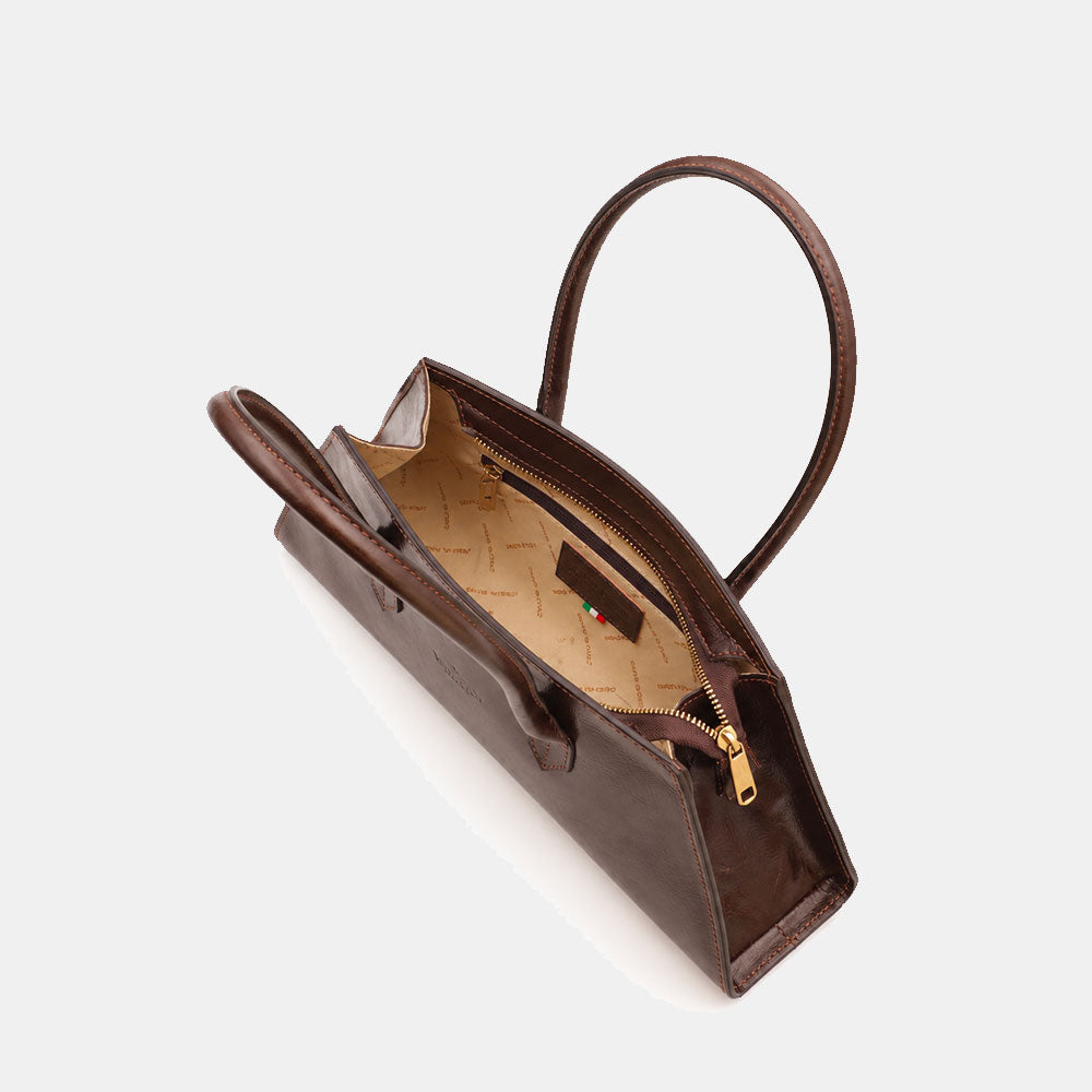 Borsa Donna a Spalla VIAVERDI in Pelle Marrone Testa di Moro Made in Italy linea Firenze