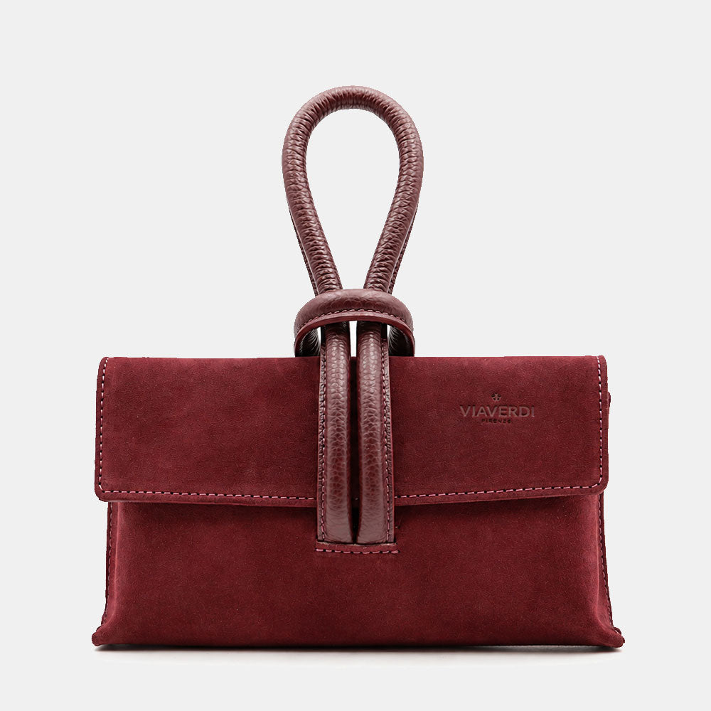 Borsa Clutch a Mano con Tracolla VIAVERDI in Camoscio Bordeaux Made in Italy linea Castiglione